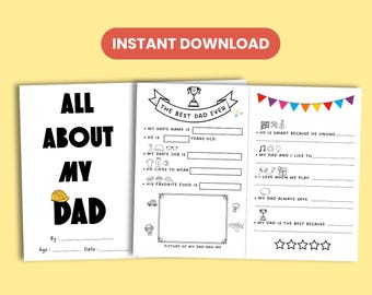All About Dad Questionnaire Printable, Father's Day Fill In Card, DIY Kids Gift from Son or Daughter, Dad Birthday & Father Daughter Present