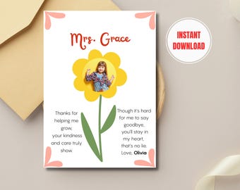Teacher Appreciation Printable Tag, Thanks for Helping Me Grow Flower Gift, Easy End of Year Plant Teacher Gift, Helping Me Grow Tag