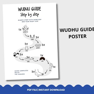 Wudu-gids stap voor stap poster, afdrukbare Wudhu, educatieve decor artwork, moslim homeschool Montessori afdrukbare, islamitische print