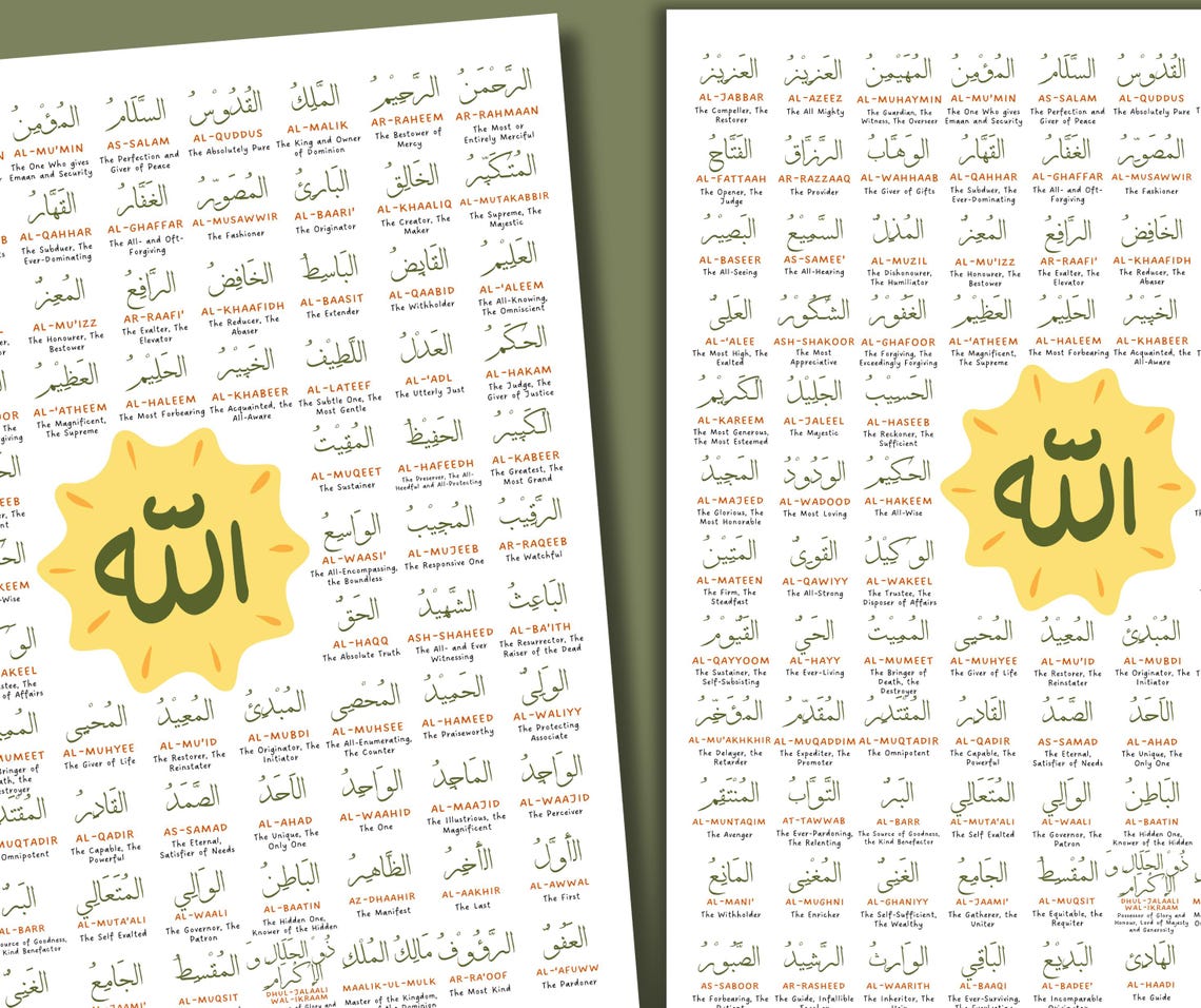99 Names of Allah Poster: Asmaul Husna Islamic Art (digital Download ...