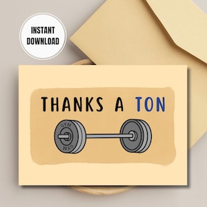 Słodka kartka z podziękowaniami, Dziękuję bardzo za sztangę, Zabawny podnoszenie ciężarów, Prezent dla Crossfit, Kartka z podziękowaniami dla miłośników Crossfitu, Podnoszenie ciężarów, Pobierz