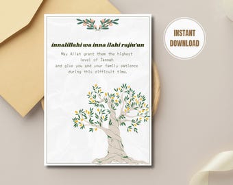 Muslim Islamic Sympathy Greeting Card, Sorry for Loss, Inna Lillahi Wa Inna Ilayhi Raji’un Condolence, Arabic Calligraphy Bereavement Card