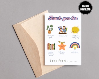 Leraar Bedankkaart afdrukbaar, Leraar Waardering Cadeau, Bedankt voor het helpen van mij, Kaart van Student, Instant Download