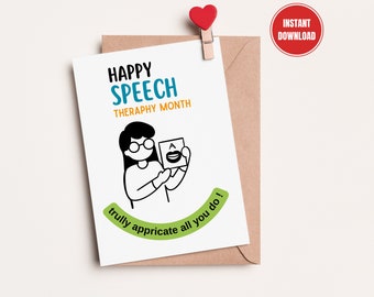 Happy Speech therapy month, Patjologist thank you Card ,SLP appreciation, BHSM thank you Gift,  Language therapeutics, Greeting Card