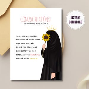 Herzlichen Glückwunsch zum Tragen Ihrer Hijab-Karte, Islamische Muslimah-Kronenbegrüßung, Neue Hijabi-Geschenkfeier, Hijabi-Glückwunsch, Herunterladen