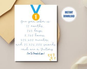 1 Year Sobriety Card, Positive Affirmation Gift (Digital Download)