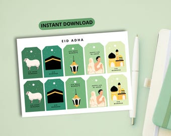Eid Mubarak Gift Tags: Printable Hajj Celebration Labels (PDF Downloadable File)
