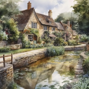 12 High Quality Designs of Village Scenes 12 JPGs - Digital Planner, Journaling, Watercolour, Wall Art, Commercial Use - Digital Download