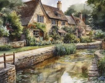 Village Scene Watercolor Clipart: Cottagecore Art Prints (Digital Download)