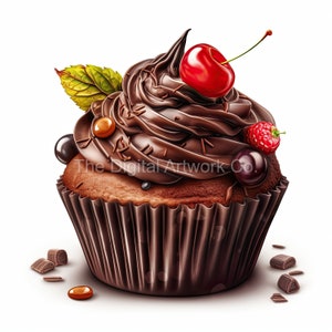 12 High Quality Designs of Chocolate Cup Cakes Clip Art 12 JPGs - Digital Print, Watercolour, Wall Art, Commercial Use - Digital Download