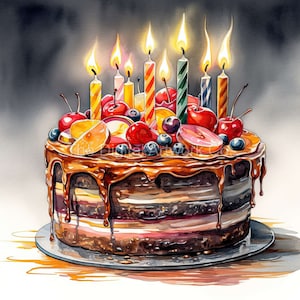 12 High Quality Designs of  Birthday Cakes 12 designs of Clip Art 12 JPGs Digital Print, Watercolour, Commercial Use Digital Download