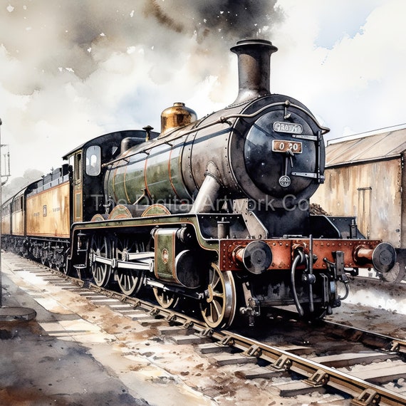 Steam Train Clip Art: Watercolor Style Designs (Digital Download)