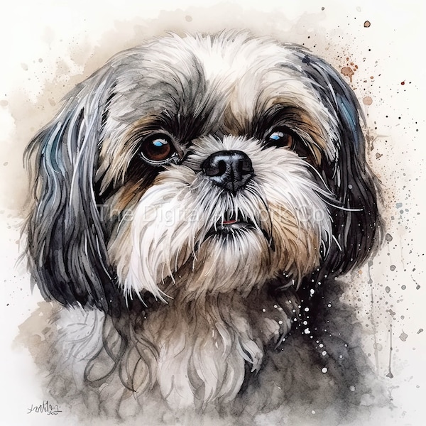 12 High Quality Designs of Shih Tzu Dog Breed Clip Art 12 JPGs - Digital Print, Watercolour, Wall Art, Commercial Use - Digital Download