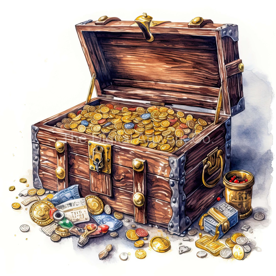 12 High Quality Designs of Pirates Treasure Chests Clip Art 12 Jpgs Digital Print, Watercolour