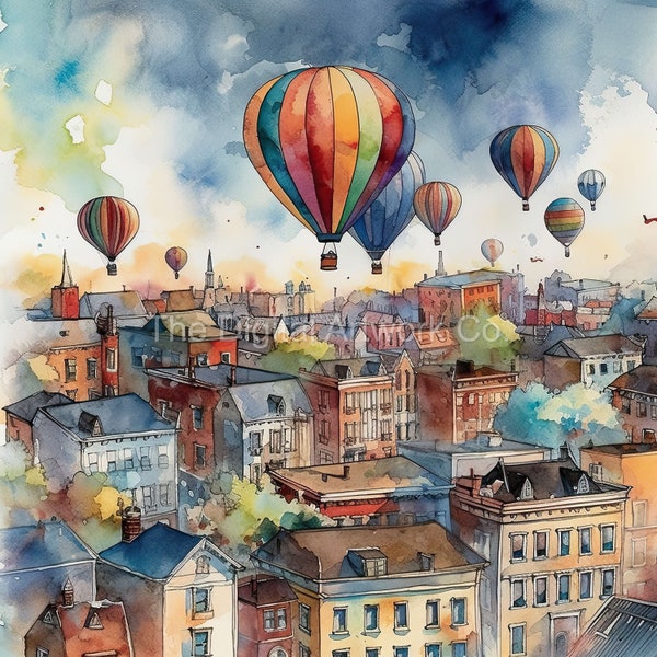 12 High Quality Designs of Hot Air Balloons  12 JPGs - Digital Planner, Journaling, Watercolour, Wall Art, Commercial Use - Digital Download