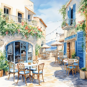 15 designs de haute qualité de cafés grecs Ensemble de 15 impressions aquarelles exquises - Téléchargement numérique instantané