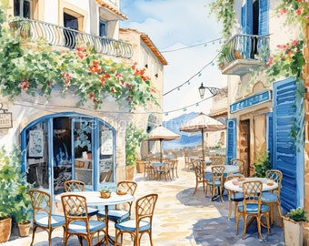 15 High Quality Designs of Greek Cafes Set of 15 Exquisite Watercolour Prints - Instant Digital Download