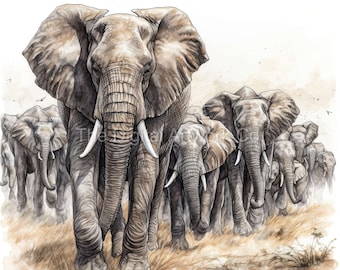 Serengeti Elephants Watercolor Clipart – African Wildlife Art (Digital Download)