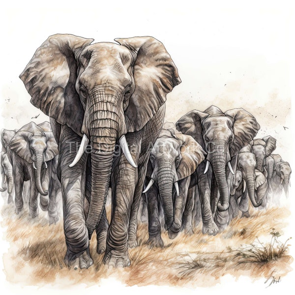 12 High Quality Designs of Serengeti Elephants Clip Art 12 JPGs - Digital Print, Watercolour, Wall Art, Commercial Use - Digital Download