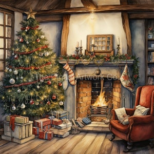 12 hochwertige Designs von Fireside Christmas JPGs - Digitaler Planer, Journaling, Aquarell, Wandkunst, kommerzielle Nutzung - Digitaler Download