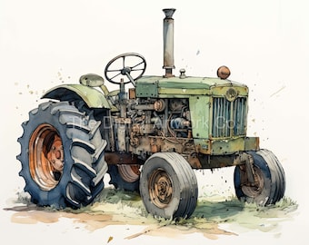 Watercolor Rusty Tractor Art Prints: Farmhouse Wall Decor (Digital Download)