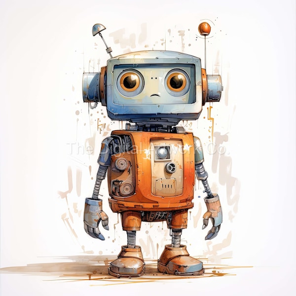 18 High Quality Designs of Watercolour Robots 18 JPGs - Digital Print, Watercolour, Wall Art, Commercial Use - Digital Download