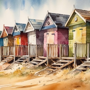 10 High Quality Designs of Beach Chalets Clip Art 10 JPGs - Digital Print, Watercolour, Wall Art, Commercial Use - Digital Download
