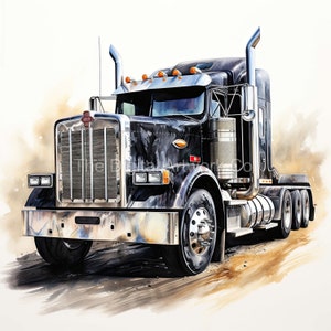 12 ontwerpen van American Trucks Clip Art 10 jpg's van hoge kwaliteit - digitale print, aquarel, muurkunst, commercieel gebruik - digitale download
