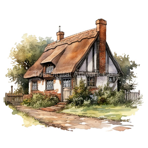 12 High Quality Designs of Clip Art Country Cottages 12 JPGs - Print, Watercolour, Wall Art, Commercial Use - Digital Download