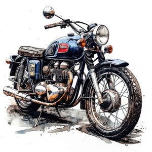 12 High Quality Designs of Classic Motorcycles Clip Art 12 JPGs Digital, Journaling, Watercolour, Wall Art, Commercial Use Digital Download