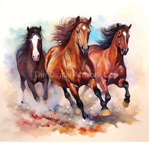 12 High Quality Designs of Wild Horses Clip Art 12 JPGs - Digital Print, Watercolour, Wall Art, Commercial Use - Digital Download