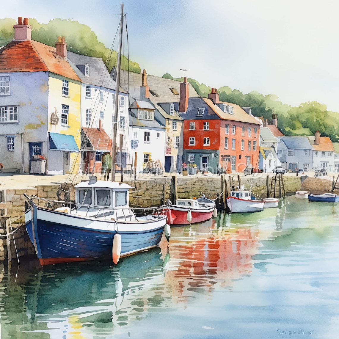 Harbour Scene Watercolor Print: Coastal Town Art (digital Download) - Etsy