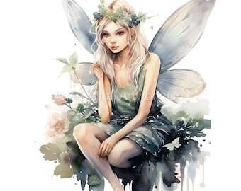 12 High Quality Designs of Enchanted Fairies Clip Art 12 JPGs - Print, Watercolour, Wall Art, Commercial Use - Digital Download