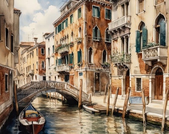 12 High Quality Designs of Captivating Venice: Set of 12 Exquisite Watercolour Prints - Instant Digital Download