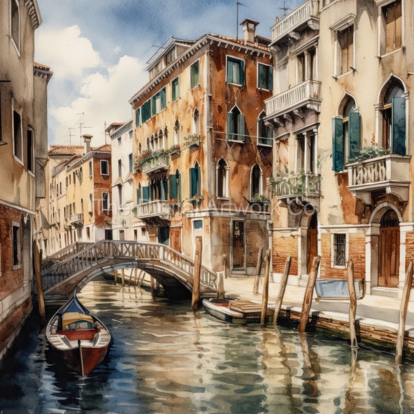 12 High Quality Designs of Captivating Venice: Set of 12 Exquisite Watercolour Prints - Instant Digital Download