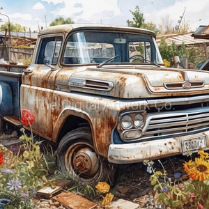 10 hoogwaardige ontwerpen van Rusty Trucks Clip Art 10 JPG's - Digitale print, aquarel, kunst aan de muur, commercieel gebruik - Digitale download