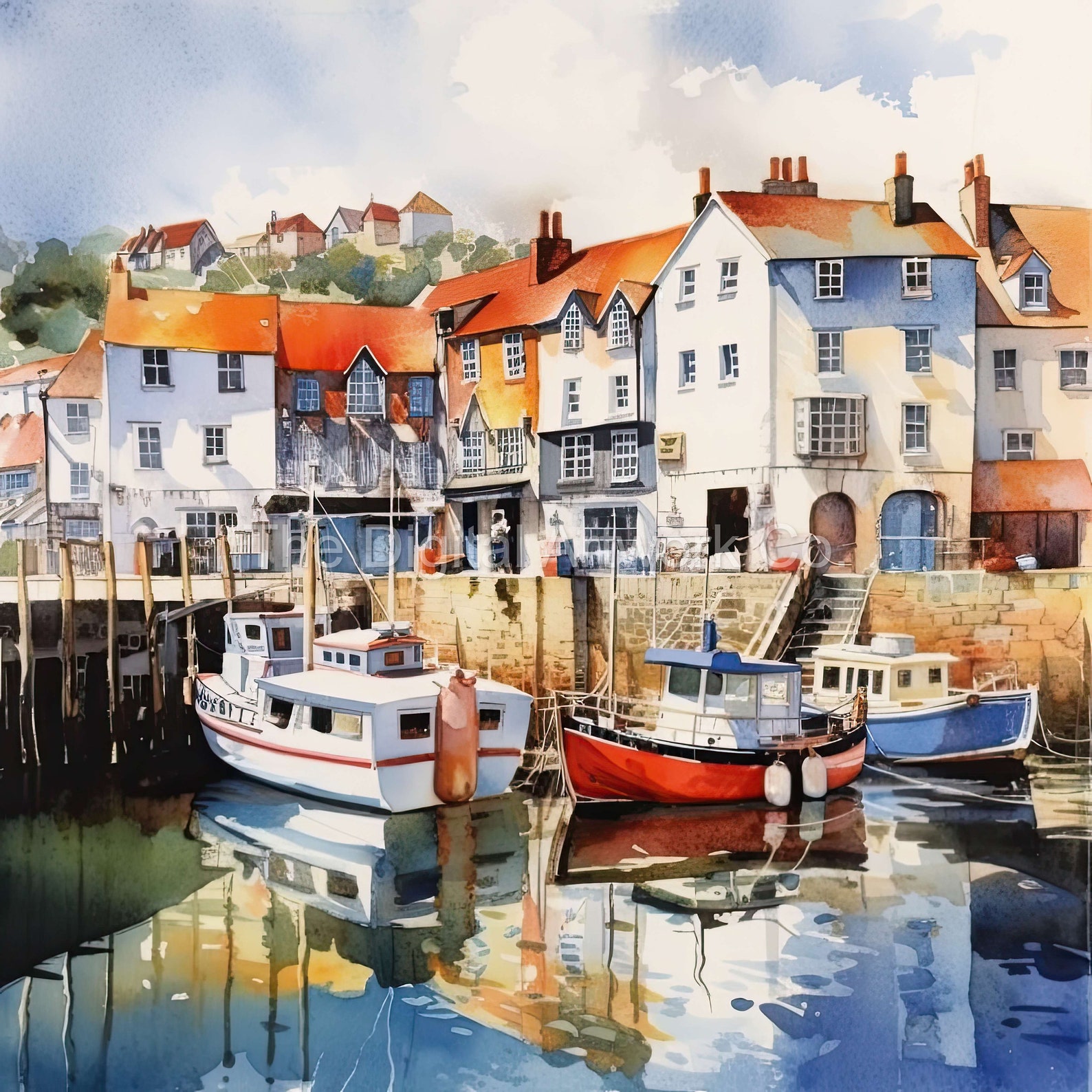 Simple Harbour Harbour Scene Watercolor Print: Coastal Town Art (digital Download) - Etsy