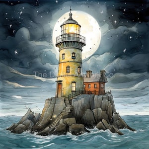12 High Quality Designs of Remote Lighthouses 12 JPGs -Digital, Journaling, Watercolour, Wall Art, Commercial Use - Digital Download