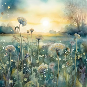 12 High Quality Designs of Dandelion Meadows  Backgrounds JPGs - Digital Planner, Watercolour, Wall Art, Commercial Use - Digital Download