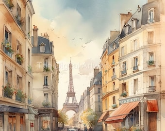 Set of 12 High Quality Designs of Romantic Paris Exquisite Watercolour Prints - Instant Digital Download