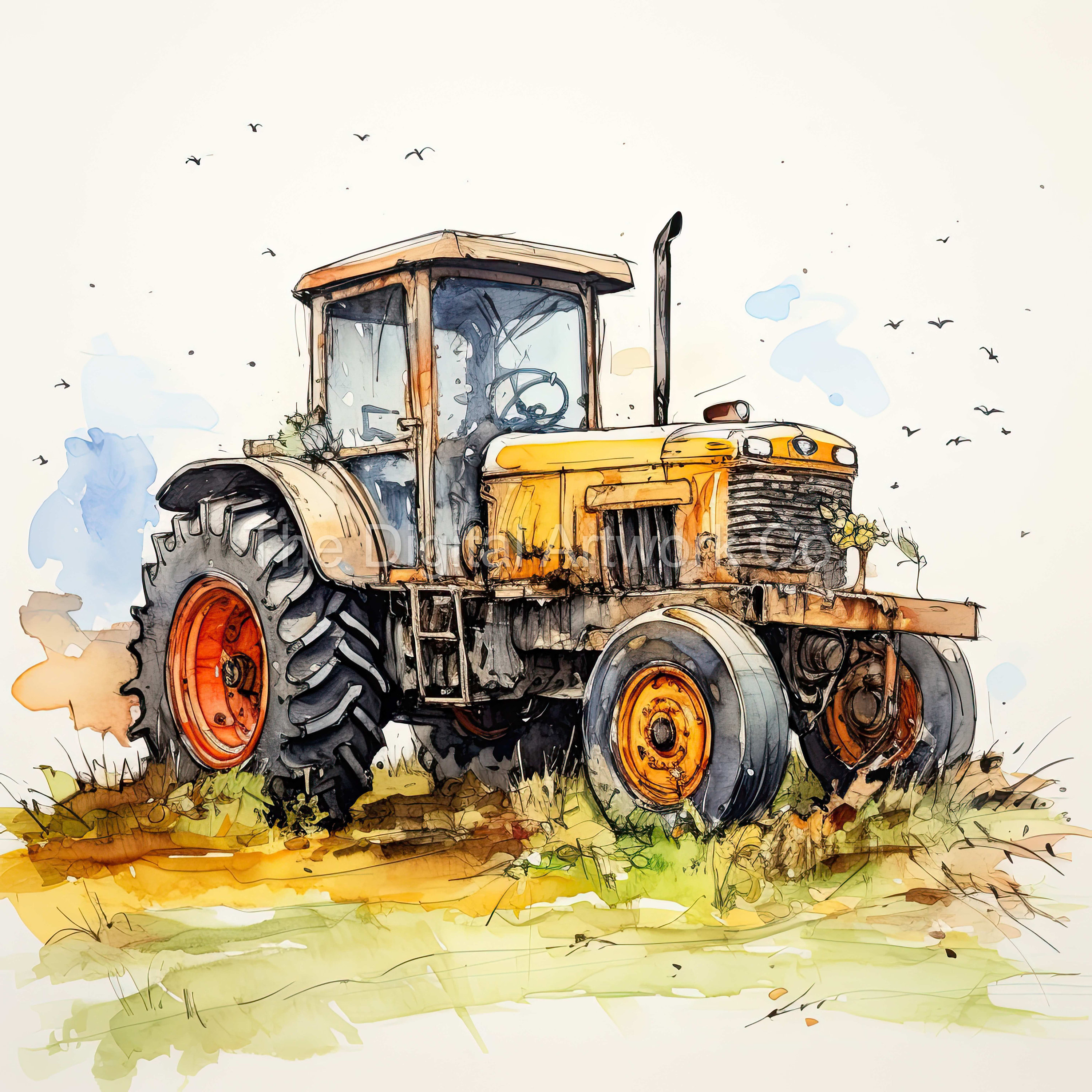 Tractor Rust Draw Watercolor Rusty Tractor Art Prints: Farmhouse Wall Decor (digital ...