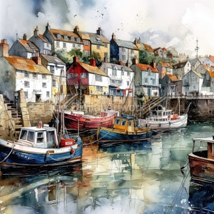 12 High Quality Designs of Harbour Scenes   JPGs - Digital Print, Watercolour, Wall Art, Commercial Use - Digital Download