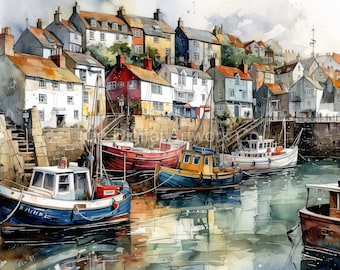 12 High Quality Designs of Harbour Scenes   JPGs - Digital Print, Watercolour, Wall Art, Commercial Use - Digital Download
