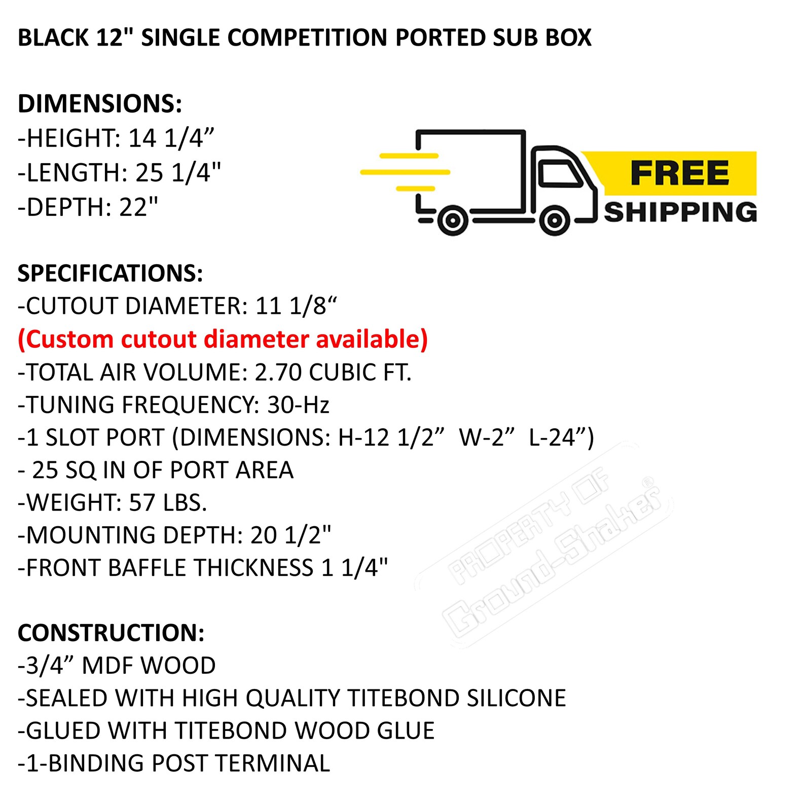 Single 12 Competition Ported Sub Box Single 8 Subwoofer Enclosure ...