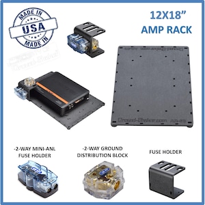 12x18&quot; Amplifier Rack Amp Holder Amp base Dual Fuse holder car audio stereo subwoofer enclosure accessory speaker box car audio home audio