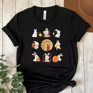 Mid Autumn Festival Shirt, Mooncake Festival T-Shirt, Fall Festival Gift With Cute Moon Bunny Rabbits, Fall Tee With Lantern Celebration