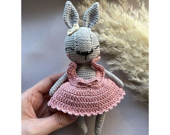 Crochet bunny toy, handmade little crochet rabbit, bunny doll in dress, amigurumi toy,baby shower gift,stuffed bunny toy,first birthday gift