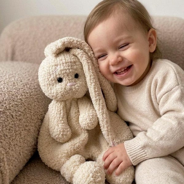 Crochet Bunny Lovey Toy, Amigurumi Snuggler Bunny Toy, Bunny Cuddle Baby Comforter Toy, Baby Shower Gift, Nursery Decor, Newborn Gift
