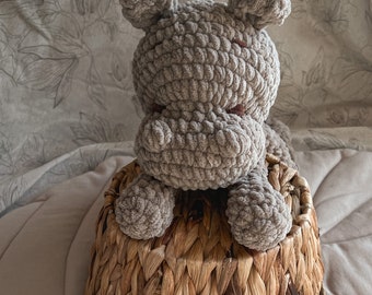 Hippo cuddle toy Crochet hippo Plush amigurumi hippo Newborn photography props Stuffed animal Hippo snuggler Hippo baby comforter Lovey toy