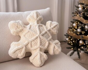 Crochet Snowflake Pillow, Amigurumi Winter Snowflake Soft Pillow, Aesthetic Nursery Decor, Snowflake Decorative Pillow, Winter Decor Pillow